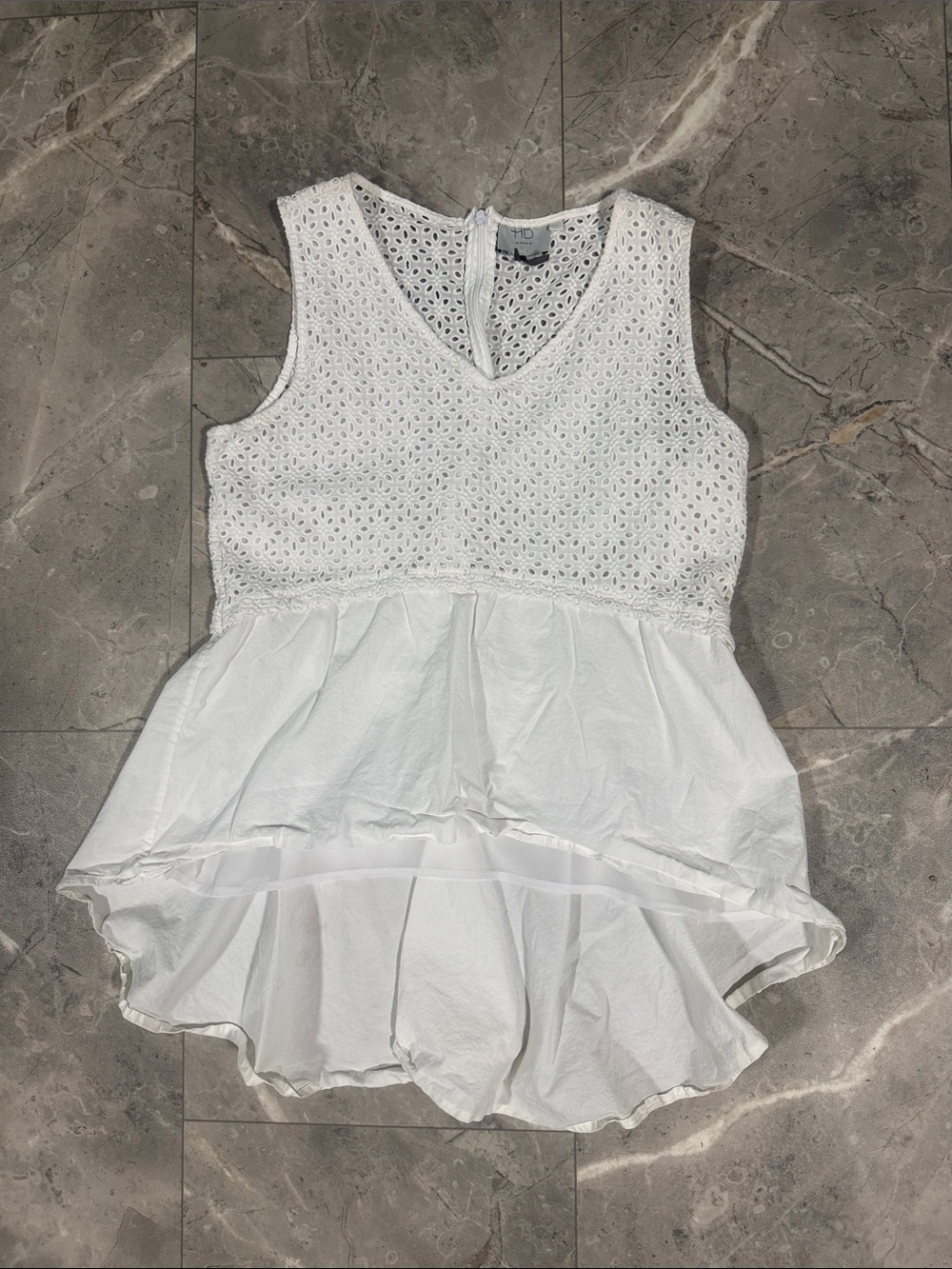 3 for $30. White Eyelet Peplum Sleeveless Top